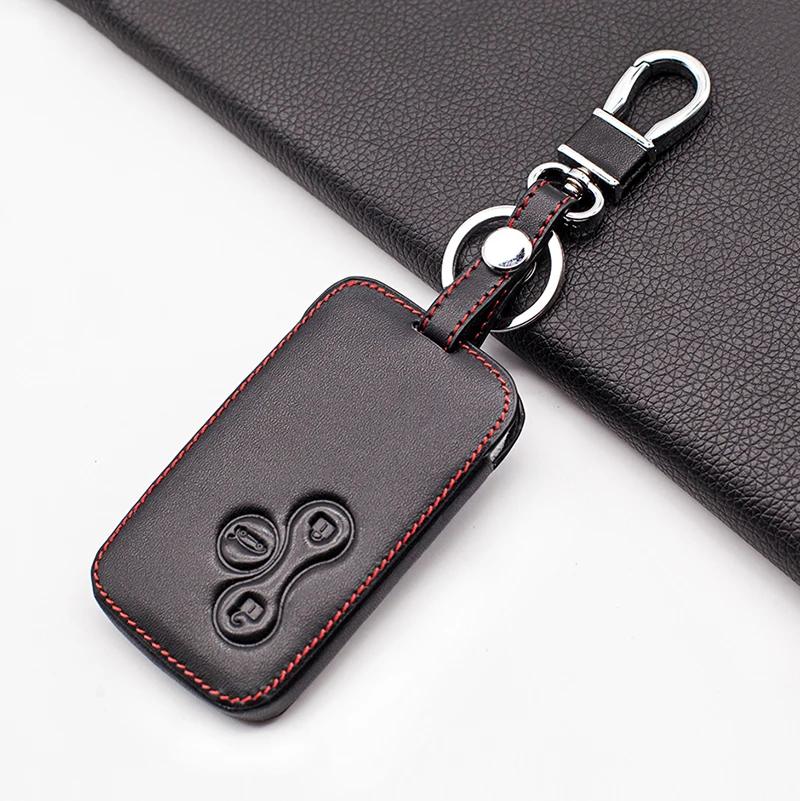 Leather Car Key Cover Case For Renault Clio Logan Megane 2 3 Koleos Scenic 3 Button Smart Card Skin Protector Accessories