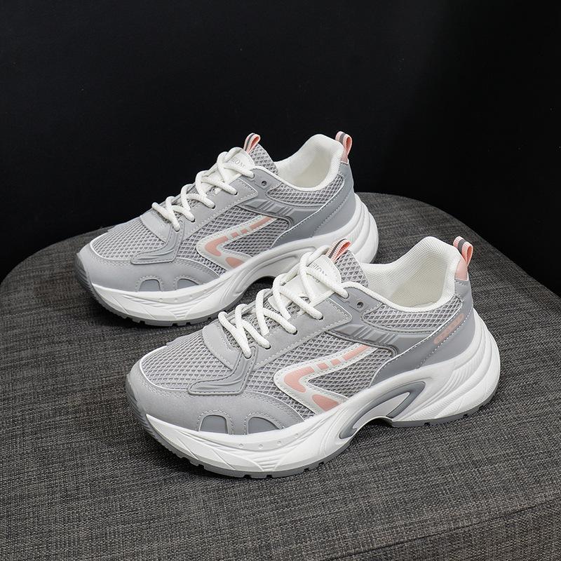 

Туфли Dad Shoes на толстой платформе для женщин, нескользящие кроссовки для ходьбы со шнуровкой, удобные теннисные кроссовки, женские повседневные легкие дышащие кроссовки для бега 41 серый