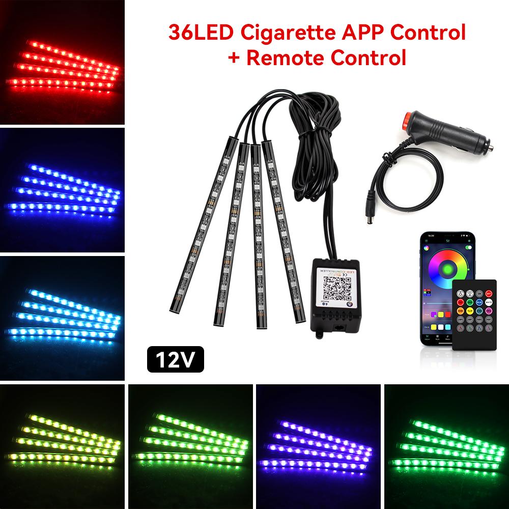 LED Araç Ayak Işığı Ortam Lambası USB Kablosuz Uzaktan Müzik Kontrolü Çoklu Modlar Otomotiv İç Dekoratif Işıklar