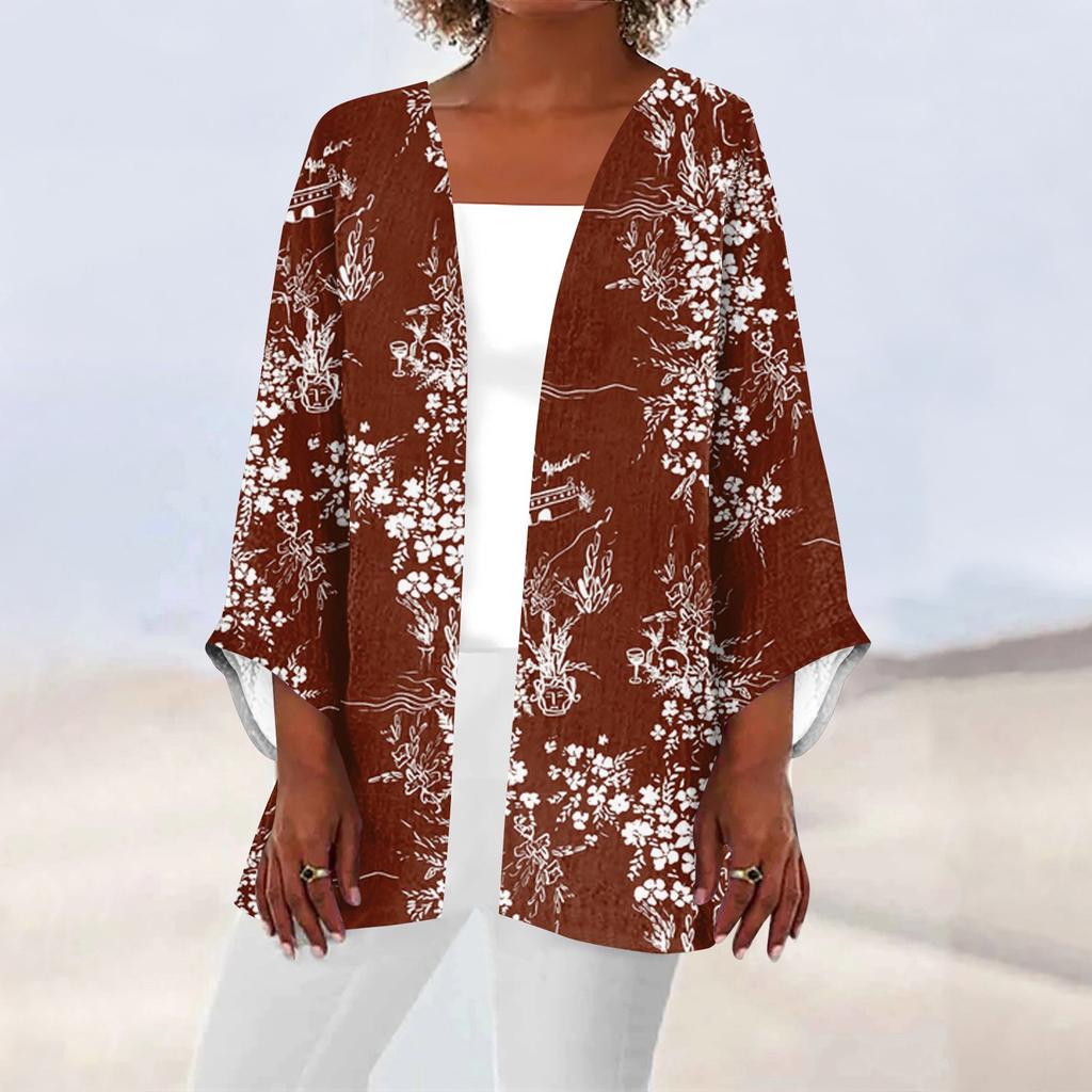 Damen-Strickjacke, lässig, modisch, Retro-Druck, leicht, mittellang