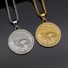 HIP Hop Round 316L Stainless Steel Mens Eagle Pendant Necklace with Rhinestone Jewelry Men