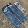 Potlačené Street Jeans pánske Y2K hip-hopové nohavice s vysokým pásom rovné retro voľné široké nohavice džínsové nohavice Európske a americké