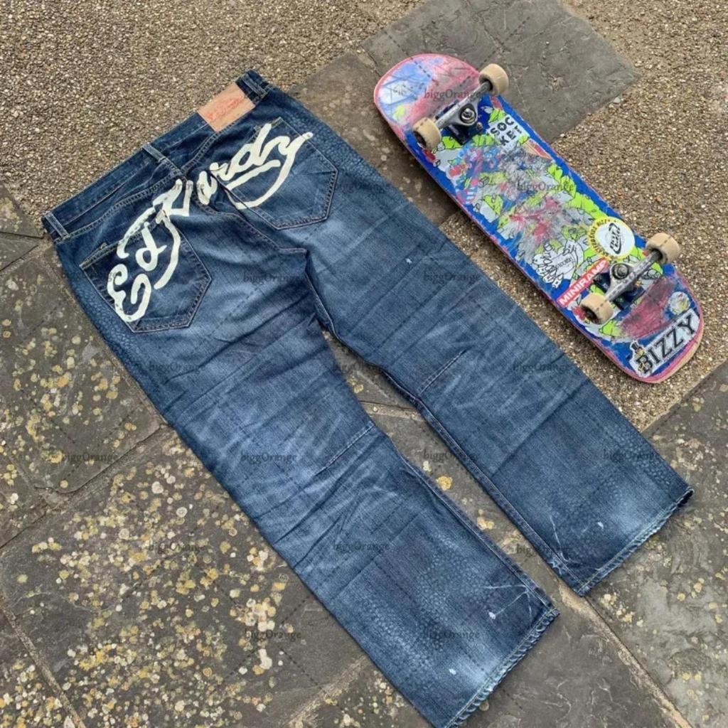 Potlačené Street Jeans pánske Y2K hip-hopové nohavice s vysokým pásom rovné retro voľné široké nohavice džínsové nohavice Európske a americké