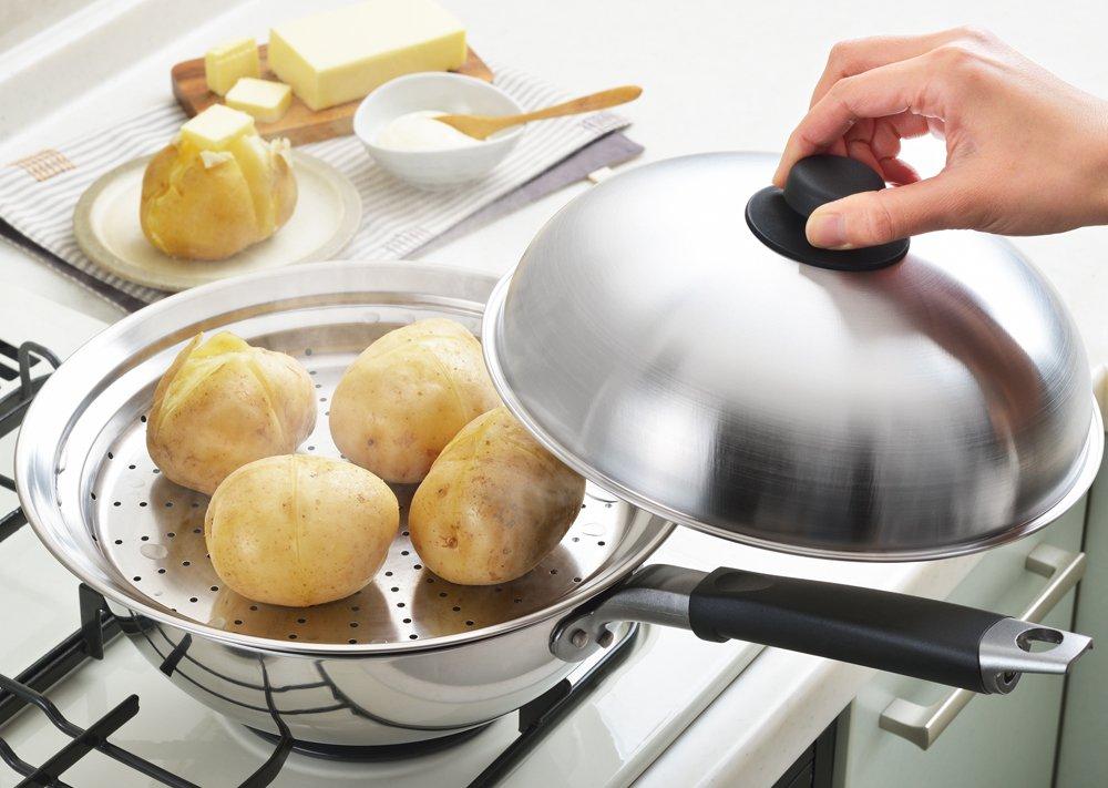 Yoshikawa Steamer for Frying Pans, Fits 24-26cm Frying Pans, Steaming Plate, Made In Japan, Stainless Steel, Easy Steaming On Frying Pan, YJ2611