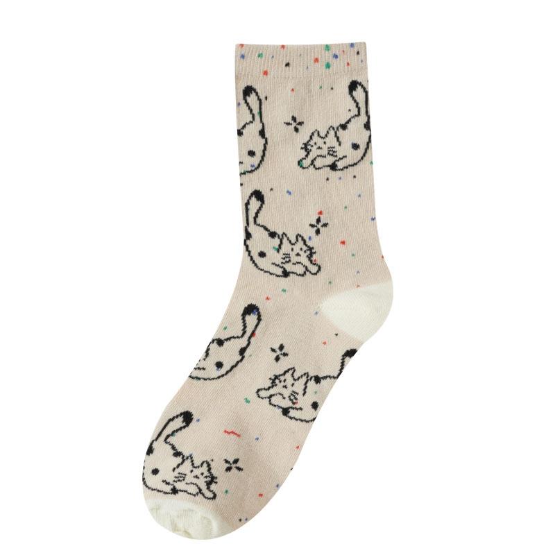 Cute Cat Socks for Women Trendy Soft Breathable Mid-tube Socks Korean Style Cartoon Student Socks