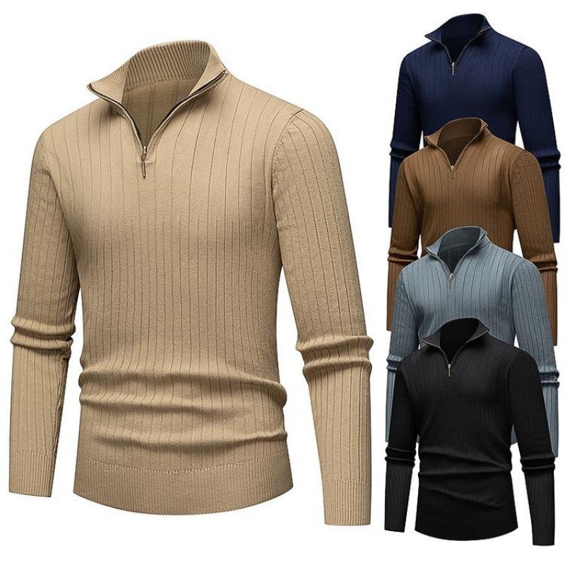 Half Zip Stand Collar Men Solid Color Casual Knitted Pullover Sweater