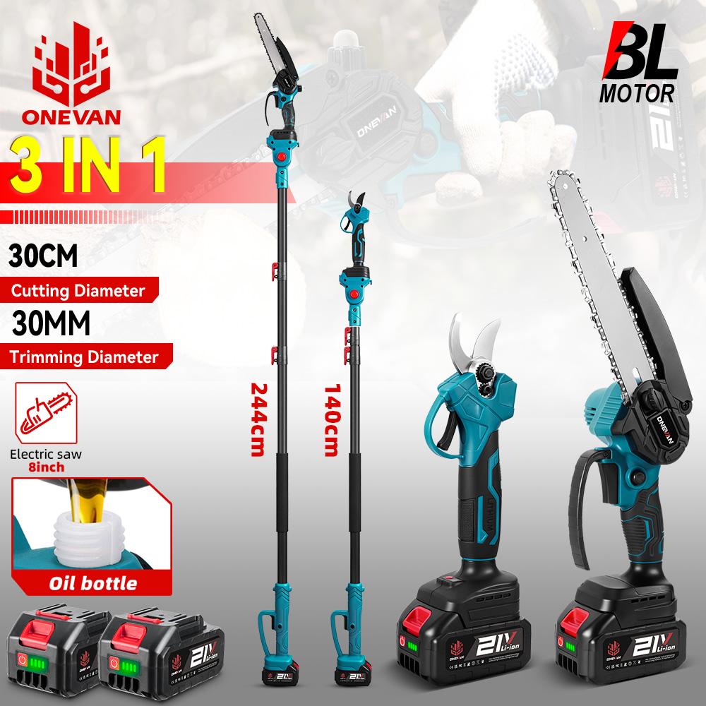 8inch Brushless Electric Telescoping Pole Saw Scissors 3IN1 5500W High Branch Chainsaw Garden Pruner Tool For 21V 18V Battery