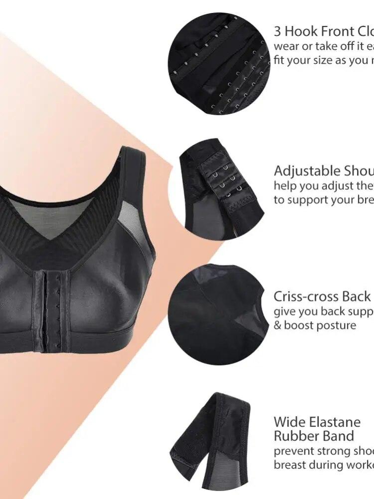 Women Post-Surgical Sports Support Bra Front Closure with Adjustable Straps Wirefree Racerback