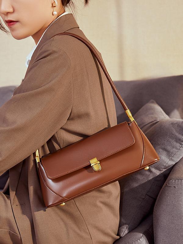 Niche Women's Genuine Leather Underarm Baguette Bag - 2025 French Summer Collection