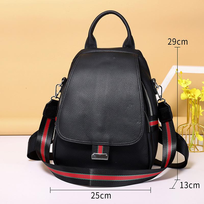 Women'S Leather Backpack Retro Black Casual Shoulder Bag Fashionable High-Value Bag