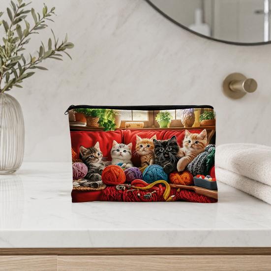 Toiletry Bag Organizer, Cat Printed Storage Bag, Durable Canvas Cosmetic Pouch, for Beach Travel Makeup Stationery Storage