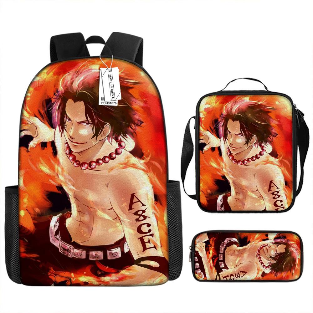 Animation Peripheral Student School Bag ONE PIECE Cartoon School Bag Girls and Boys Three-piece Set Backpack Satchel