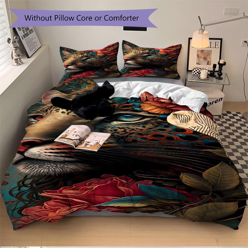 3pcs Leopard Floral Print Duvet Cover Set -Includes 1 Duvet Cover and 2 Pillowcases, No Quilt Core, All-Season Home Decor  Yy251111164