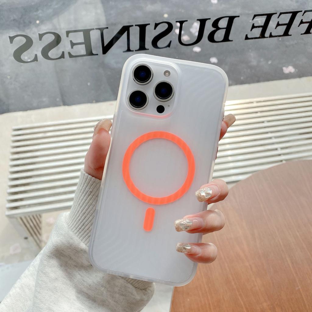 Applicable To IPhone16proMax Striped Corrugated Mobile Phone Case Luminous Magnetic Absorbing Apple 15 High End Sense 14 Protection Case