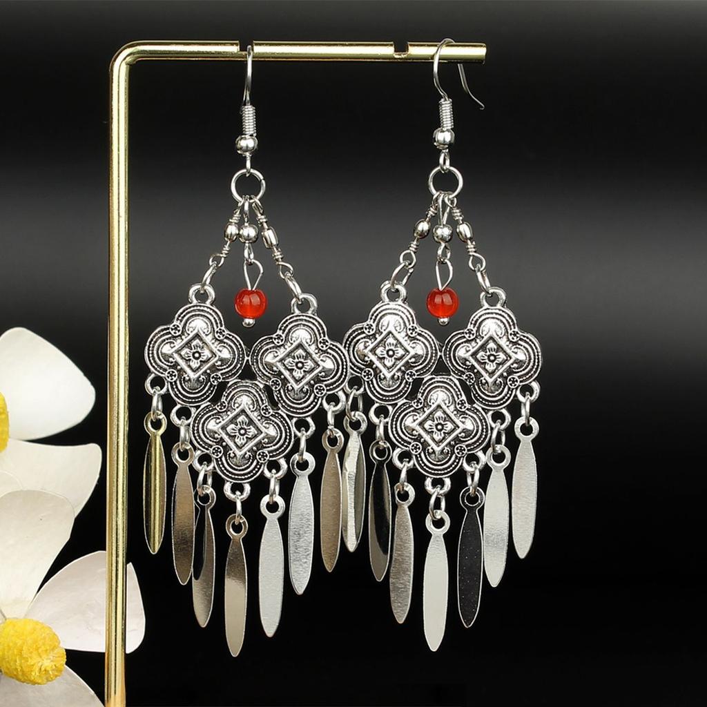 Turquoise Earrings Bohemian Drop Ear Earrings with Tassels, Geometric Alloy, Retro Style, Boastful Ear Accessories