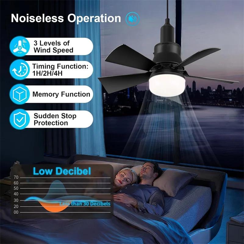 Socket Fan Light with Remote, Dimmable Socket Ceiling Fan, 3 Colors E26/E27 Screw in light bulb ceiling fan for Bedroom, Kitchen
