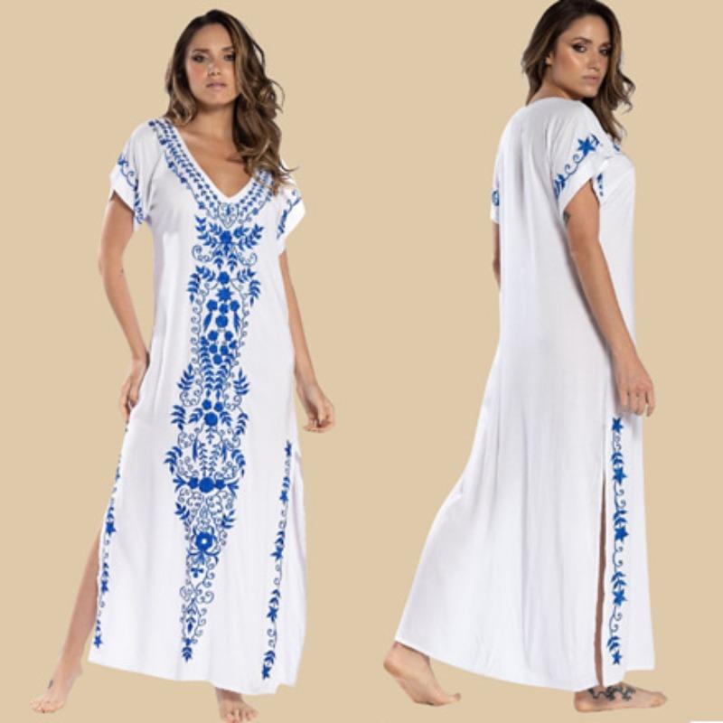 Women's Fashion Summer Spring Flower Pattern Print 1/2 Sleeves V-Neck Loose Waistline Casual Dresses