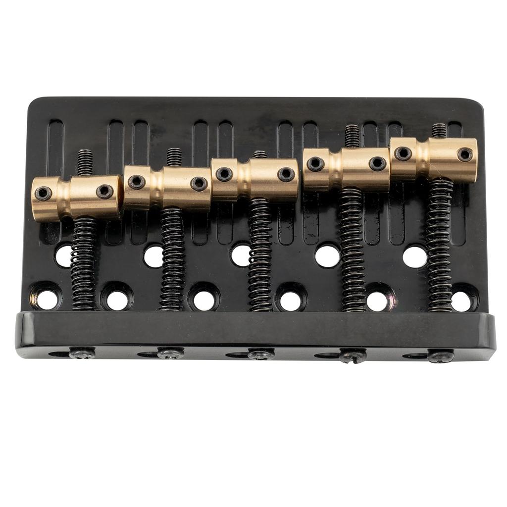 Musiclily Pro 17mm String Pitch 5-String Bass Bridge with Brass Saddles and Steel Plates, Black