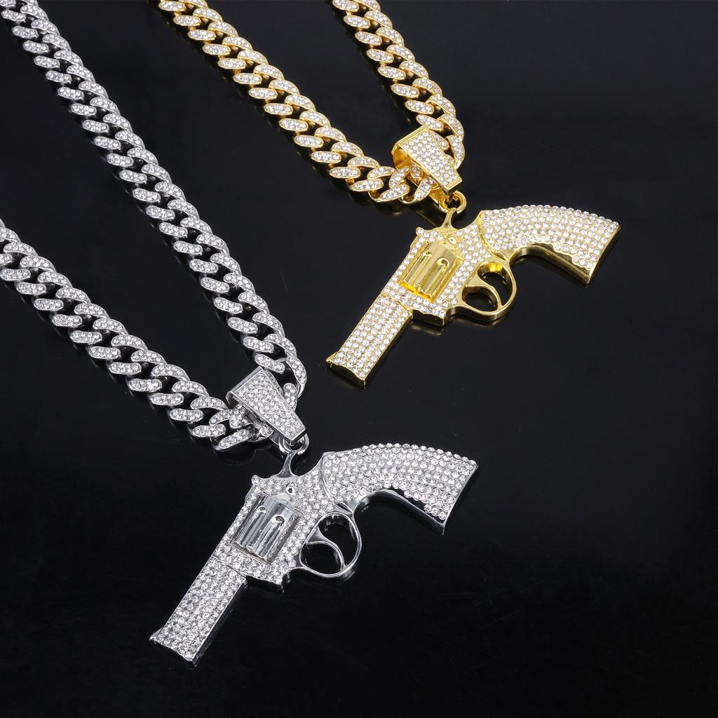 Pistola Gioiello Temu Ciondolo in Lega Strass, Personalizzato da Uomo Esagerato Rap Trendsetter Stile Hip Hop Ciondolo