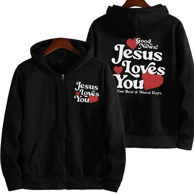 Jesus Loves You Creștină Sănătate Mintală Hanorac Preppy Faith Hanorac Y2K Îmbrăcăminte creștină Hanorace cu fermoar Jachete Mantoane Topuri