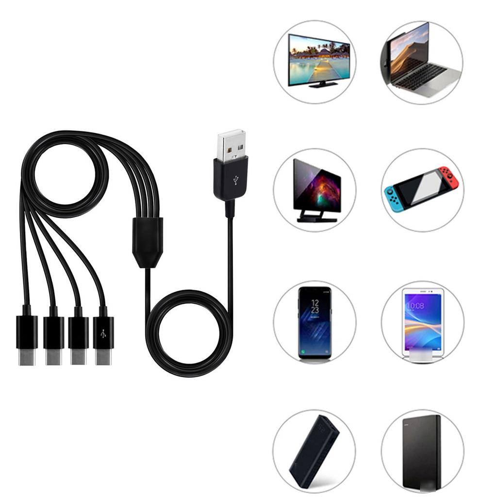 USB Type C Splitter Charging Cable 4 in 1 Multi Charging Cable USB to 4x Type C Splitter Data Sync Cord USB C Cable