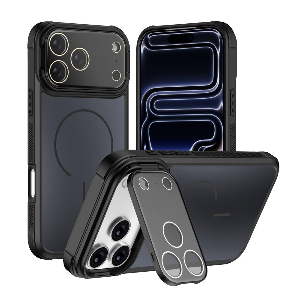 Luxury For Magsafe Glass Crystal Camera Protect Stand Holder Case for iPhone 17 Air 16 15 14 Plus 13 12 Pro Max 11 Armor Cover