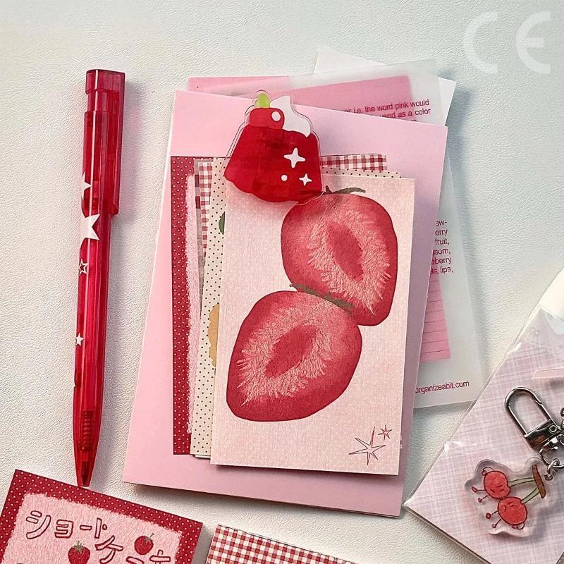 50Pcs Strawberry Memo Pads Kawaii Korean Style M5 Scrapbook Paper Journal Ins Tomato Notepad Grid Base Paper Decor Supplies