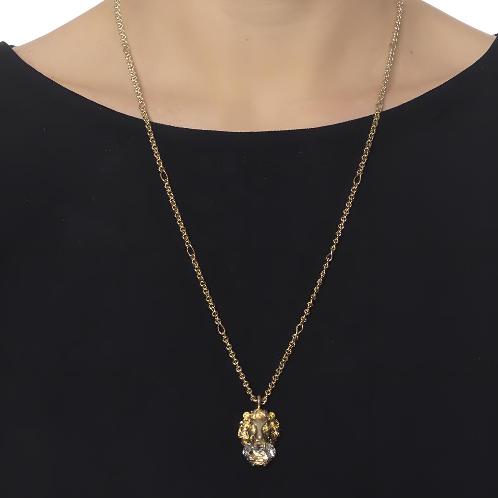 Gucci Crystal Lion Head Pendant Fashion Jewelry Necklace Women necklace Gold 412885-J1D50-8062