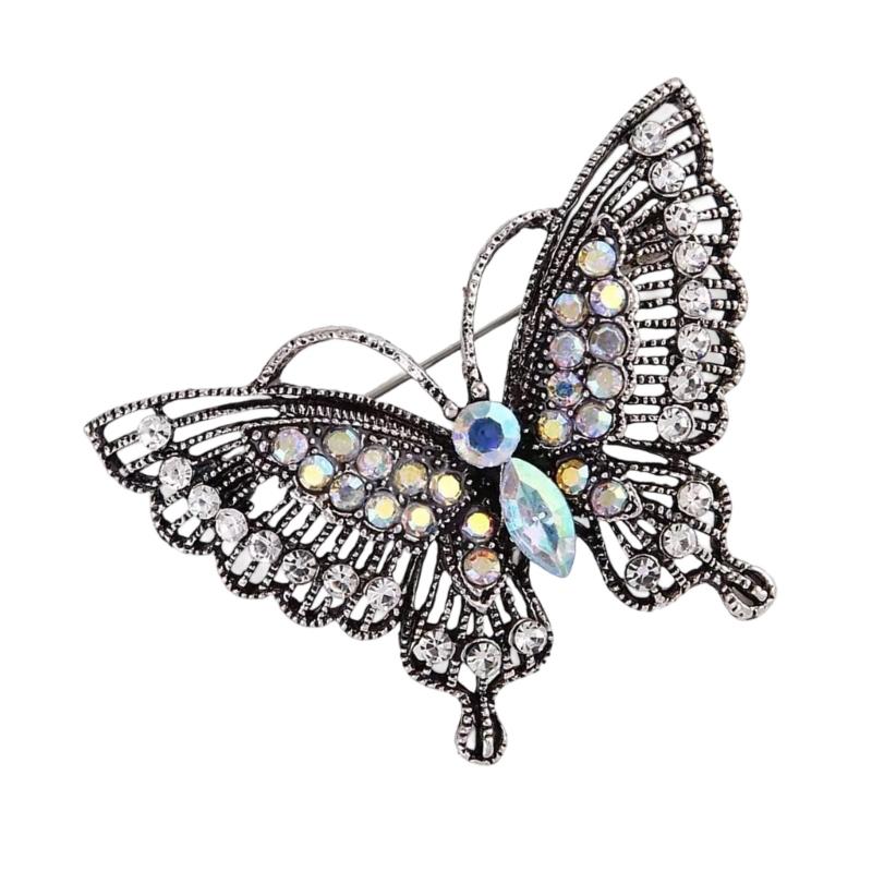 A52E Handmade Rhinestones Butterfly Brooch Elegant Festival Wedding Accessory Women