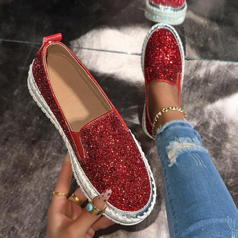 Women Flats Luxury Bling Rhinestone Sewing Platform Loafers Ladies Fashion Comfort Thick Sole Slip On Casual Shoes Zapatos Mujer