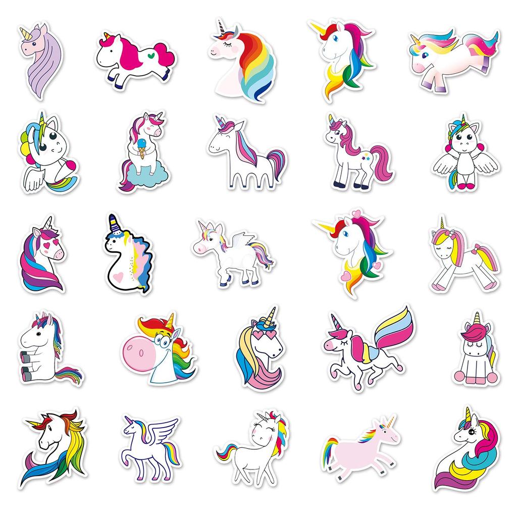 50 Adorable Rainbow Unicorn Stickers for Suitcases, Water Bottles, Laptops & Cars - Waterproof & Cute Cartoon Designs