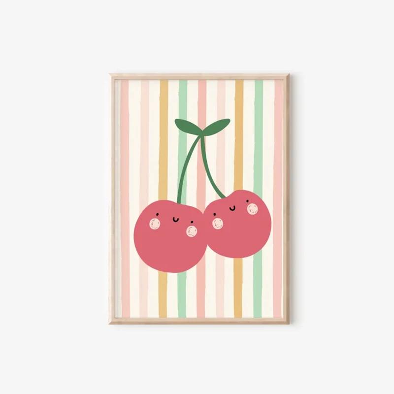 Pale Pink Simple Cartoon Art Illustration Poster Fashion Inspirational Quotes Cherry Flower Canvas Home Bedroom Girls Dorm Decor