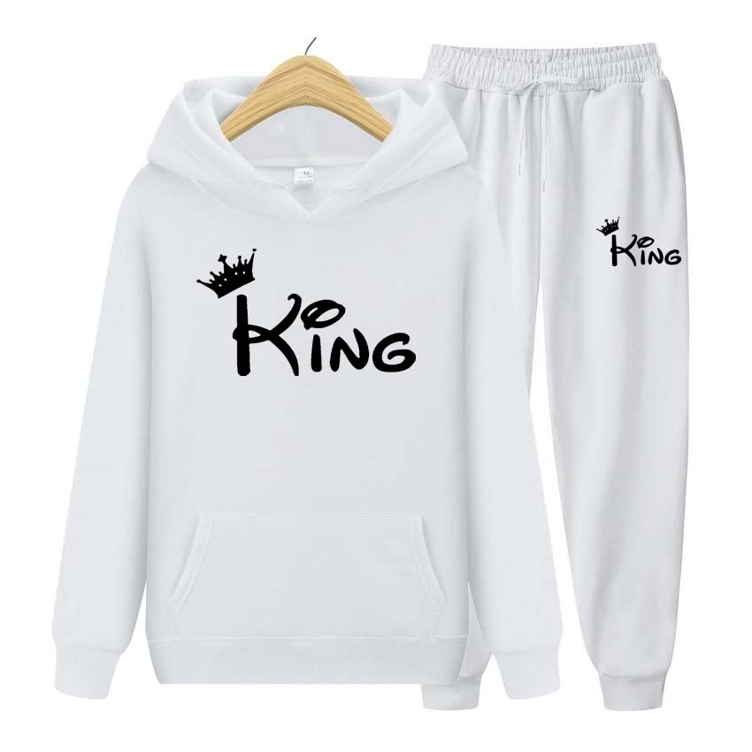 Podzim Zima Mikiny+Kalhoty dvoudílná sada král Potisk Pánské Dámské Mikiny Tepláky Jogger Kalhoty tlusté Teplé oblečení Muži