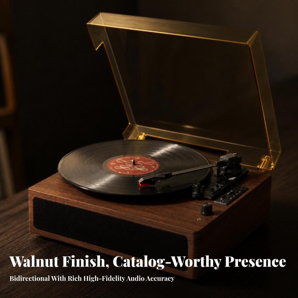 Stereo Nostalgic Turntable Records Player WoodenGrain Finish, Retro Player, for Living Room