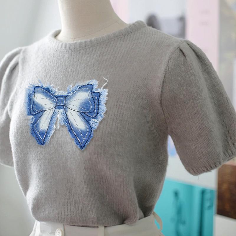 1PC Costurar para Roupas Patches de Jeans Patch de Bordado Grande Sapatos Esportivos Forma de Urso DIY Estrela de Cinco Pontas Gravata Borboleta