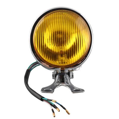 Faro Estilo Retro Vintage Faro Universal para Motocicleta Accesorio de Modificación para MotoCarcasa Plateada, Cristal Amarillo