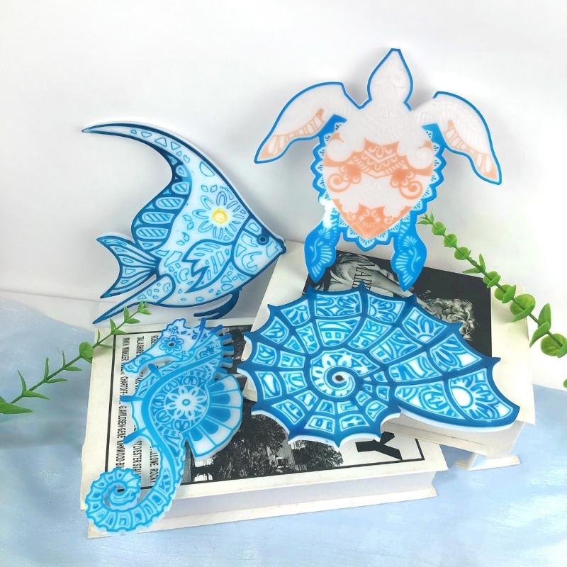 Stereo Wandbehang Silikonform Valentinstag Seepferdchen Delfin Dekoform DIY Desktop-Ornamente Anhänger Epoxidharzform