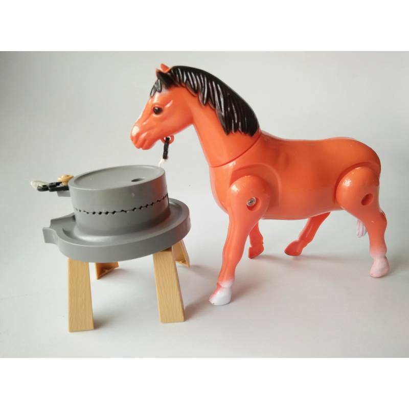 Horse Drawn Electric Stone Mill Model Children Early Educational Toys Plastic