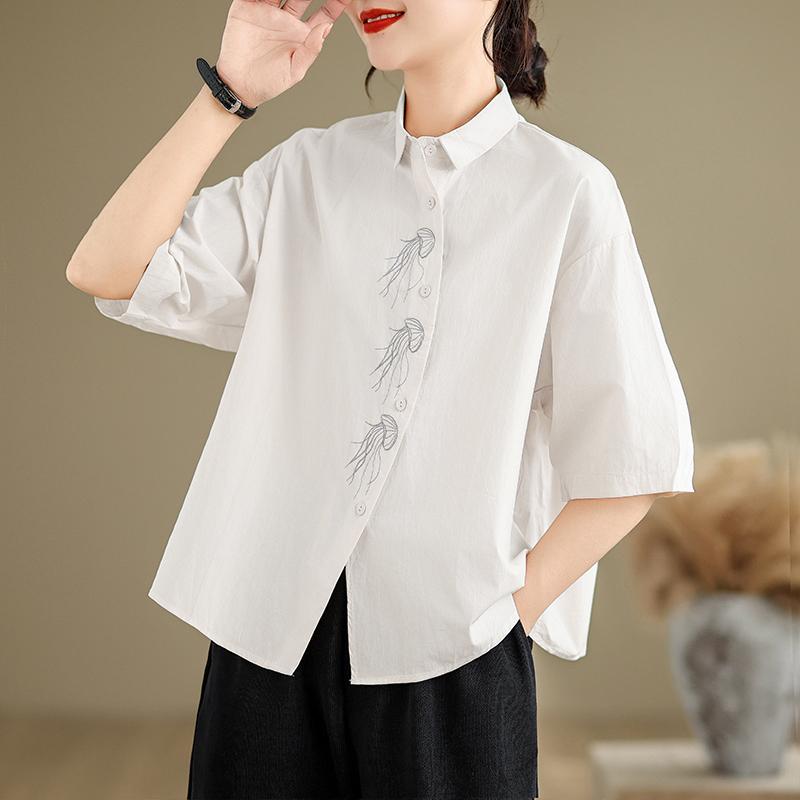 DIMANAF Summer 2026 Women Plus Size New Blouse Shirt Short Sleeve Casual Loose Lady Tops Shirts Cotton Print