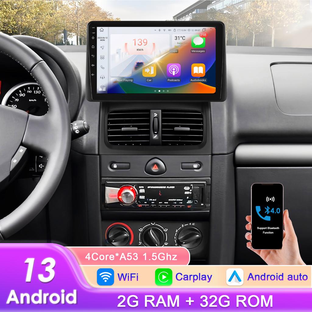 Hizpo Android 13 Automobilinis Radijas Renault Clio 2 2000-2012 belaidis CarPlay Android Auto 2din automobilinis Išmanusis Ekranas Bluetooth Autoradijas DVR Kamera RDS FM