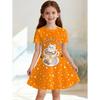 Süßes Katzenmotiv Prinzessinnenkleid für Mädchen Sommer Freizeitkleid für Mädchen Cartoon Grafik Outfit Rundhals