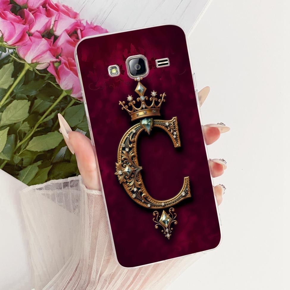 Transparent For Samsung J3 2016 SM-J320H SM-J3109 Cover For Samsung Galaxy J3 2016 Case Luxury Crown A-Z Letters 2D Flat Pattern