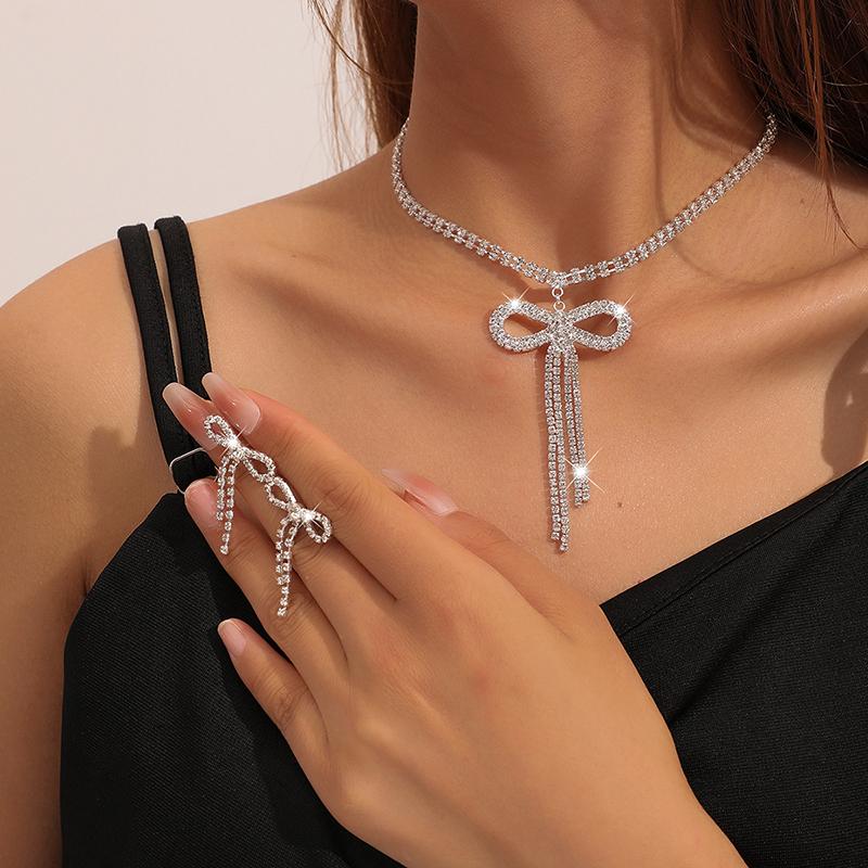 

1 Набор Универсальный Дизайн Бантика Серьги Ожерелье Набор Для Женщин Девушек Винтажное Ожерелье Серьги-Капли Свадебные Ювелирные Изделия Подарки