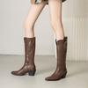 Brown Black Women Knee High Boots High Block Heel Big Size 46