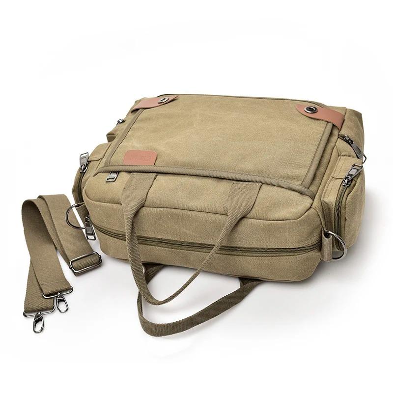 Durable Canvas Men Laptop Messenger Bag, Multi‑compartment Briefcase Handbag with Detachable Strap, Vintage Crossbody Bag for Office Work