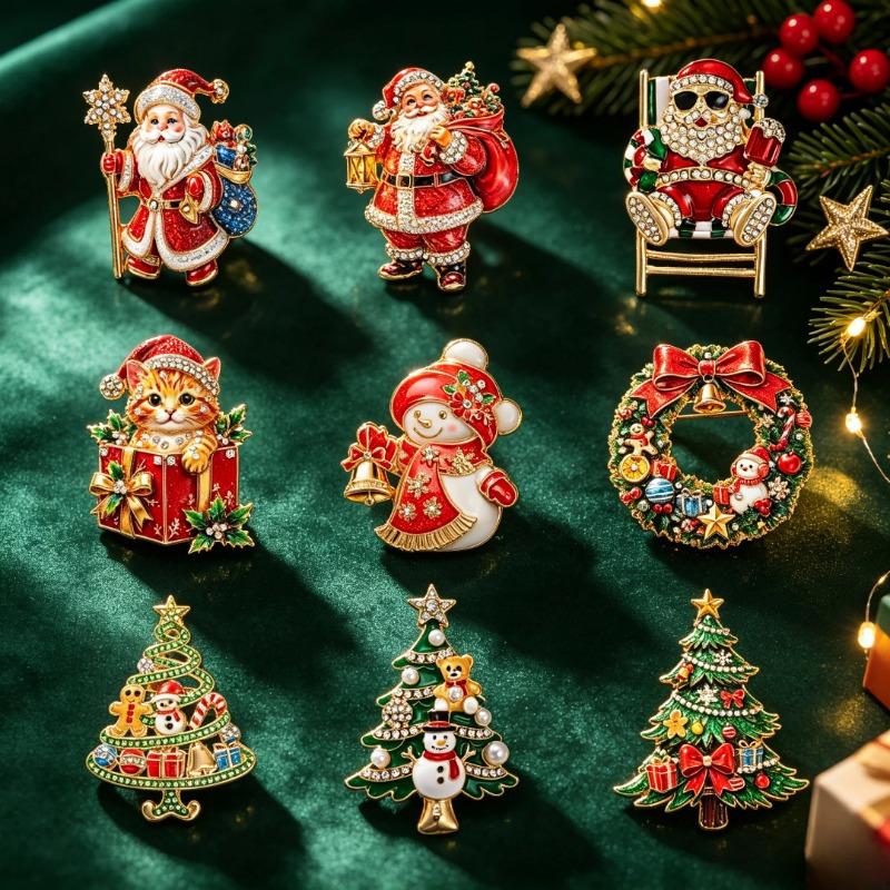 Christmas Series Brooch Snowman Christmas Tree Cat Garland Brooch Holiday Clothing Coat Accessories Women