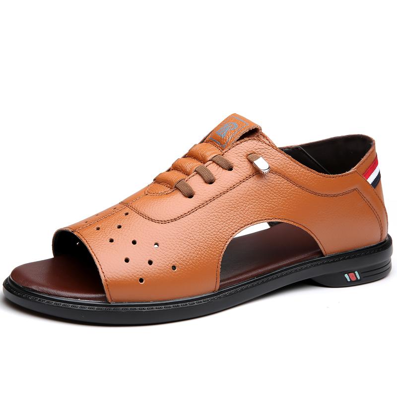 Fashion Breathable Men Casual Leather Shoes Outdoor Beach Sandals Quick Dry Non-Slip Summer Shoes Open-toe Male Casual Loafers Sneakers