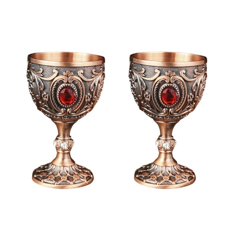 2 Stück 30ml Weinkelch Vintage Mittelalterlicher Pokal Trinkglas Metall Weinkelch Reisekelch Heimdekoration Partyzubehör