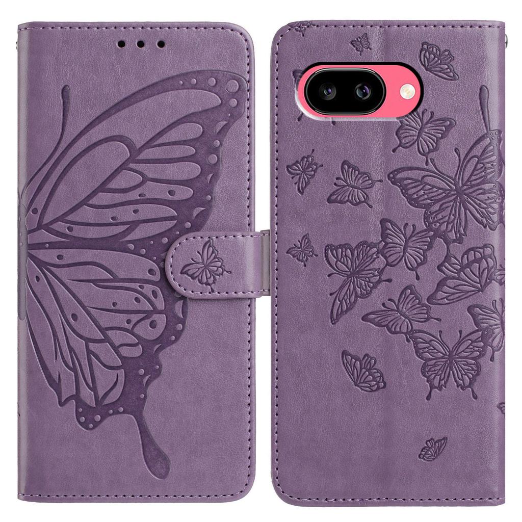 Für Google Pixel 9a Hülle Schmetterling Prägung Geldbörse Ständer PU Leder Klapphandyhülle mit Trageband