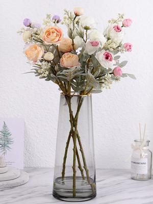 4 Bundles Silk Rose Flower Artificial Bouquet Lifelike Fake Rose for Wedding Home Party Decoration Event Gift
